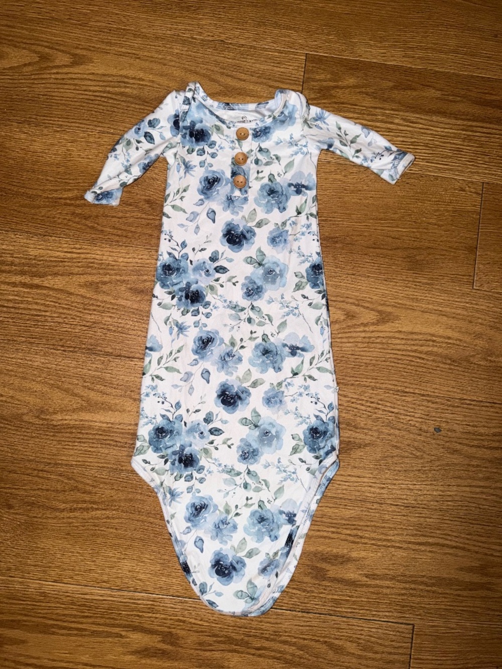 Caden Lane Bailey's Blue Floral Newborn Baby Knot Gown